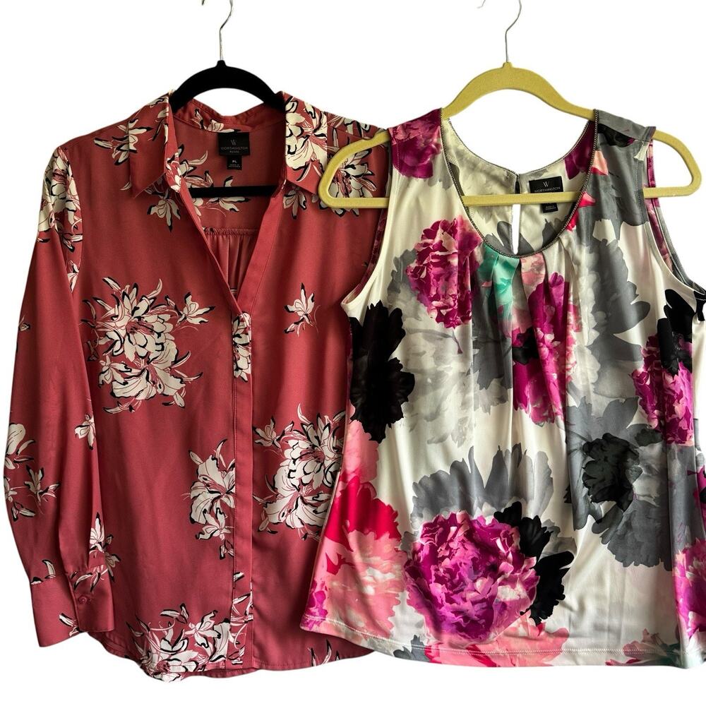 Worthington Women’s Petite Large Floral Blouses Career Shirt Office Dressy LP